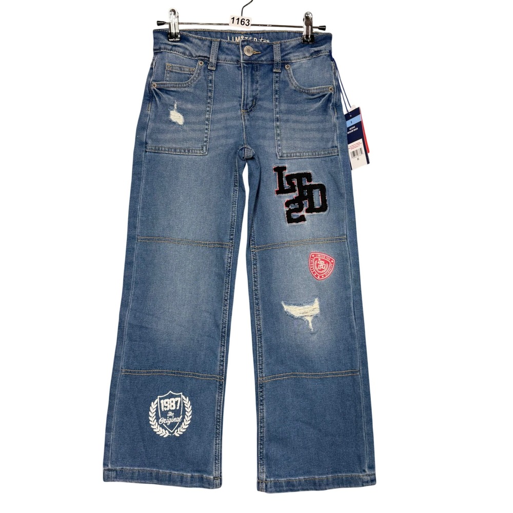 Limited Too Jeans Kids Size 8 Blue Medium Wash Wide Leg Distressed Patch 462544
